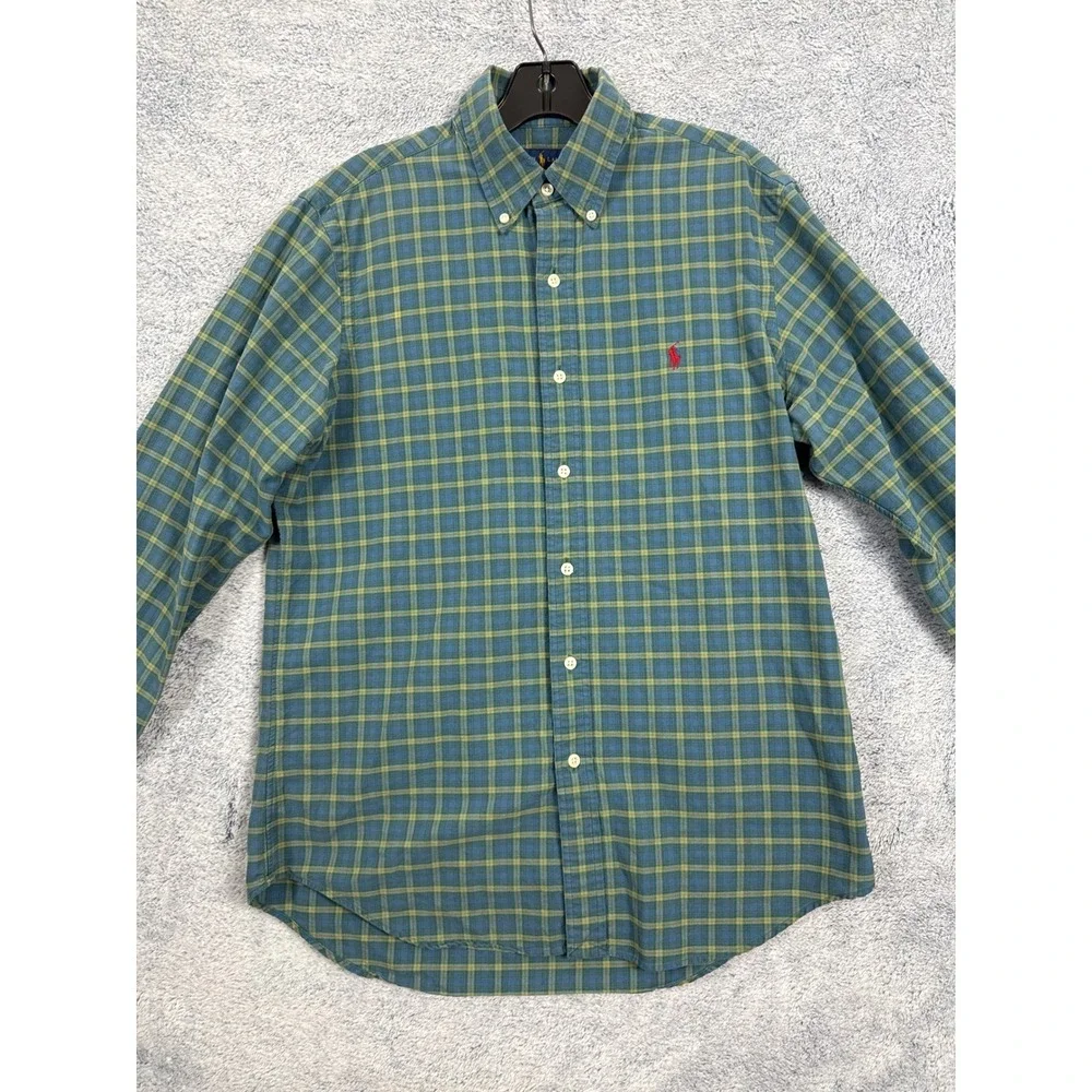 Polo Ralph Lauren Mens Plaid Button Down Shirt Blue Green Yellow Cotton M 9391